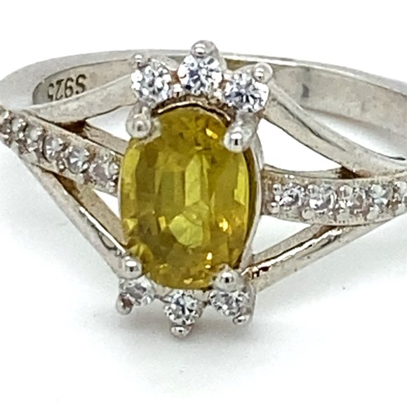 Yellow Sapphire 1.51ct Platinum Finish Silver Ring - Picture 7 of 7